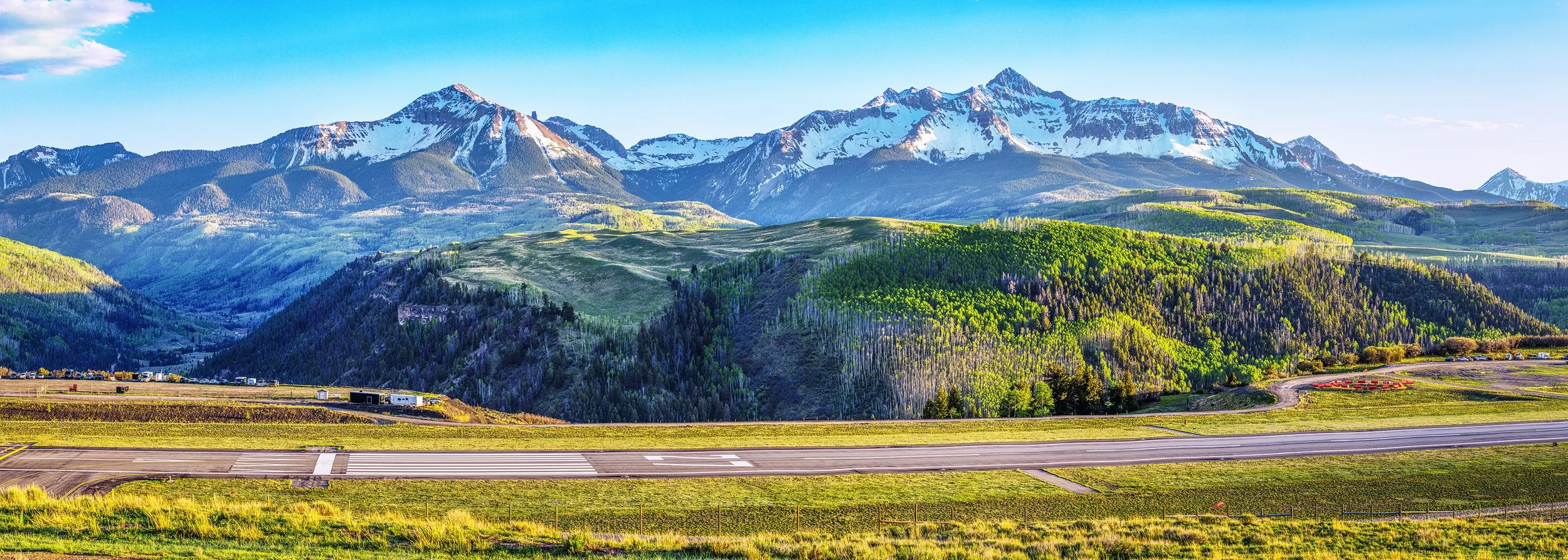 Telluride Airport with Sunshine, Lizard Head and Wilson, fine art landscape photograph by Sam Groth